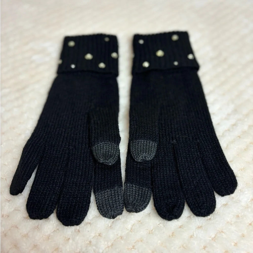 Michael Kors Black Knit Gem Gloves, Ladies